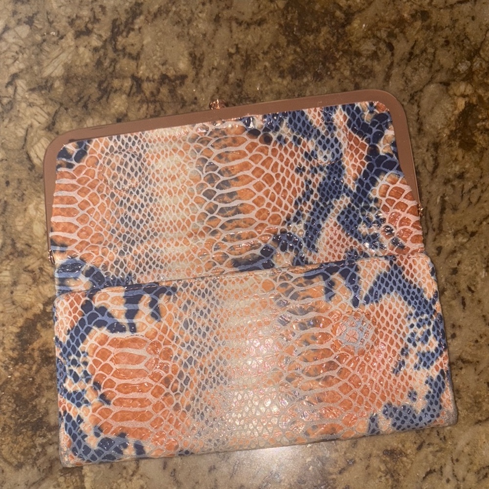 HOBO Orange and Blue Wallet with Snakeskin Pattern - Picture 2 of 5